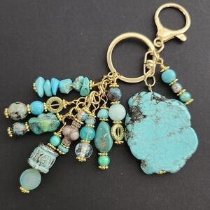 Turquoise Purse Charm or Keychain Agate Jasper Wagnerite Handcrafted